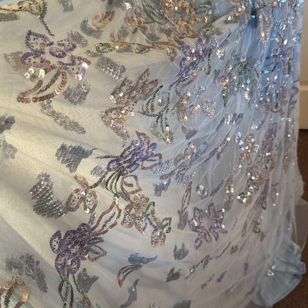Mac Duggal Powder Blue Beaded Floral Maxi Dress - Picture 12 of 16